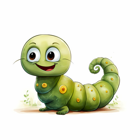 Cute caterpillar cartoon character isolated on white background. Vector illustration.の素材