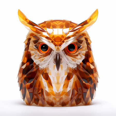 Owl head isolated on a white background. 3D rendering.の素材
