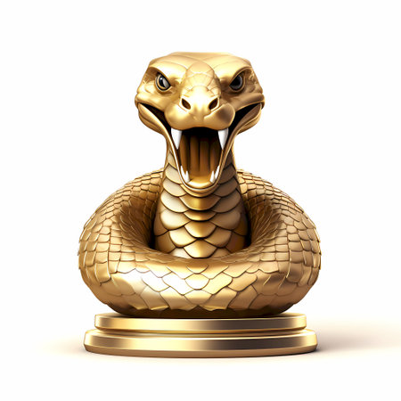 Golden snake on a white background. 3d rendering. Computer digital drawing.の素材