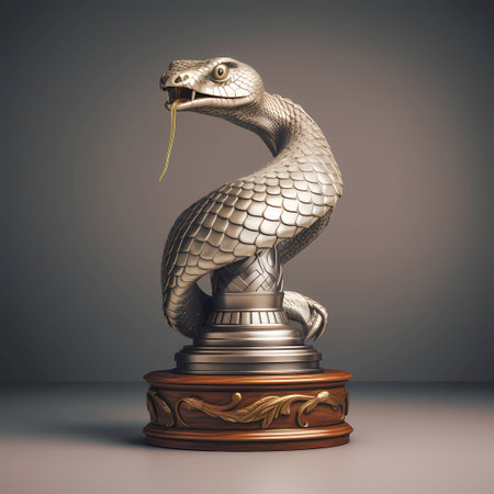Bronze snake trophy on gray background. 3d render illustration.の素材