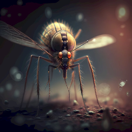 Mosquito on a dark background. 3D illustration. Vintage style.の素材
