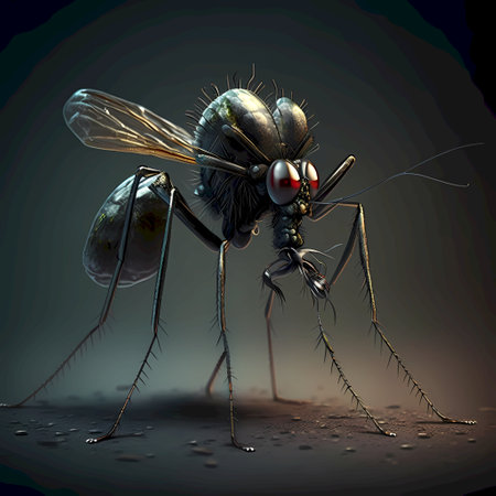 Mosquito on a dark background. 3d rendering. Computer digital drawing.の素材