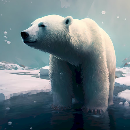 Polar bear on the ice. Digital painting. 3d illustrationの素材