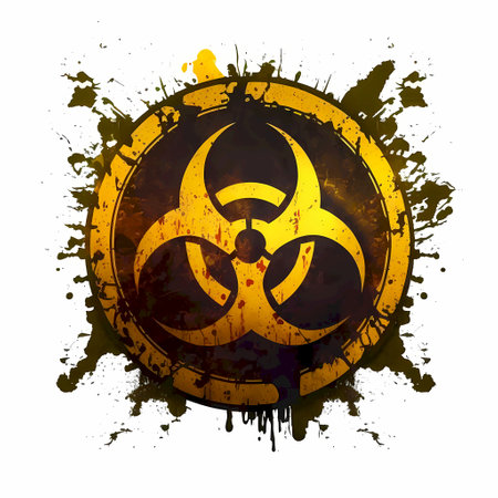 Biohazard sign. Grunge splatter background. Vector illustration.の素材