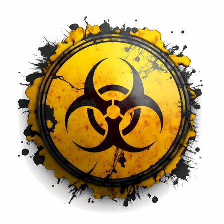 Biohazard sign on a grunge background with black and yellow splashesの素材