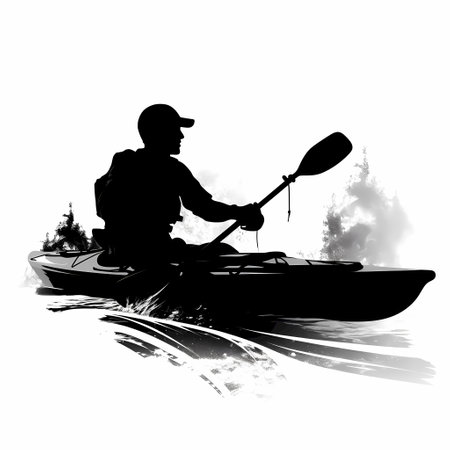 Silhouette of a man in a kayak. Vector illustration.の素材