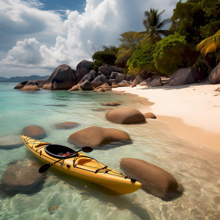 Kayak on the beach at Seychelles - nature backgroundの素材