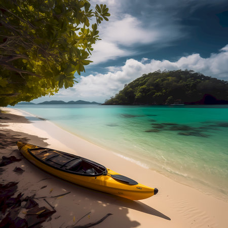 Kayak on a tropical beach in Seychelles, Maheの素材