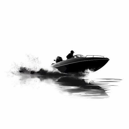 Motorboat on the water. Isolated on a white background.の素材