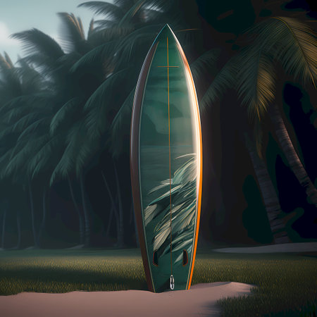 Surfboard on the beach in the evening. Vector illustration.の素材