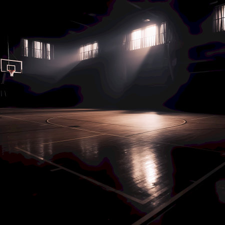 Basketball court in a dark room. 3D Rendering.の素材