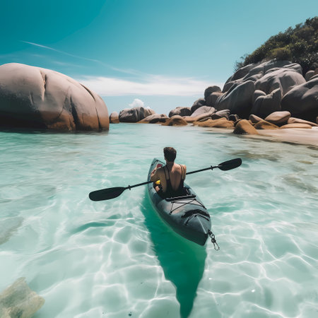 Kayak in the crystal clear water of the Andaman Sea.の素材