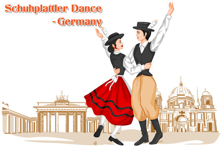 Vector design of German Couple performing Schuhplattler dance of Germanyのイラスト素材