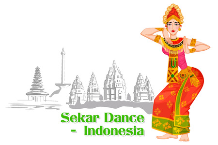 Vector design of Indonesian Woman performing Sekar dance of Indonesiaのイラスト素材