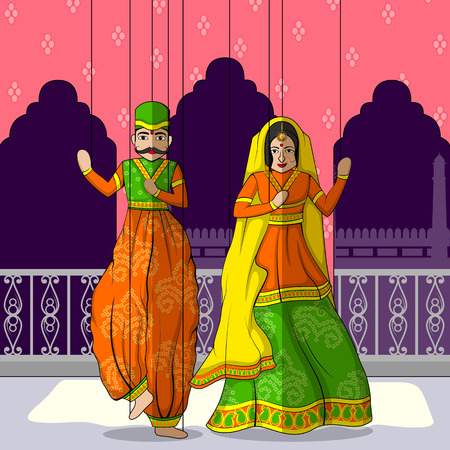 Vector design of colorful Rajasthani Puppet in Indian art styleのイラスト素材