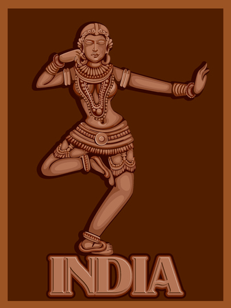 Vector design of Vintage Poster of statue of Indian female sculpture engraved on stoneのイラスト素材