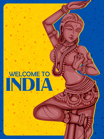 Vector design of Vintage Poster of statue of Indian female sculpture engraved on stoneのイラスト素材