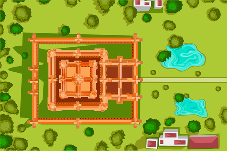 Vector design of birds eye view of Angkor Watのイラスト素材