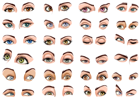 Vector design of set of female eyes showing different expressionsのイラスト素材