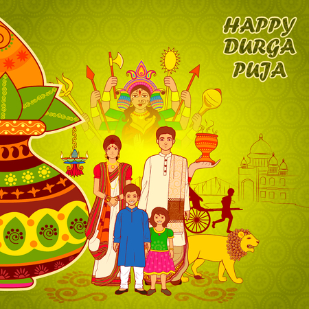 Vector design of People of Bengal wishing Happy Durga Puja in Indian art styleのイラスト素材