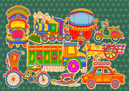 Vector design of transportation of India in Indian art styleのイラスト素材