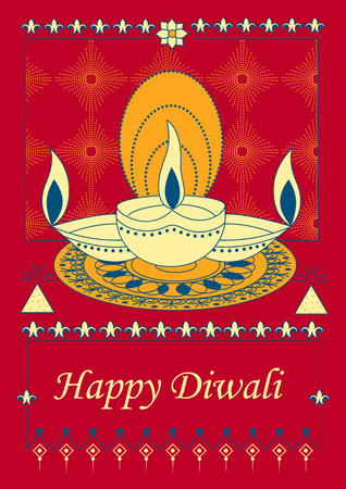 Vector design of Diwali decorated diya for light festival of India in Indian art styleのイラスト素材
