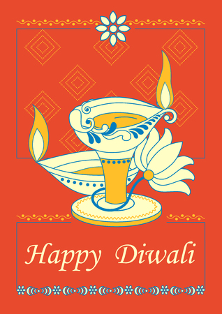 Vector design of Diwali decorated diya for light festival of India in Indian art styleのイラスト素材