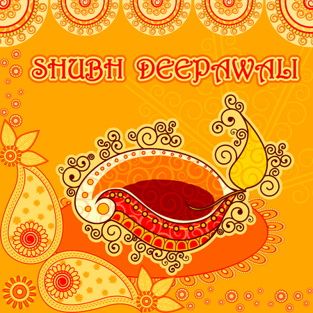 Vector design of Diwali decorated diya for light festival of India in Indian art styleのイラスト素材