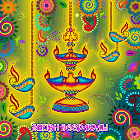 Vector design of Diwali decorated diya for light festival of India in Indian art styleのイラスト素材