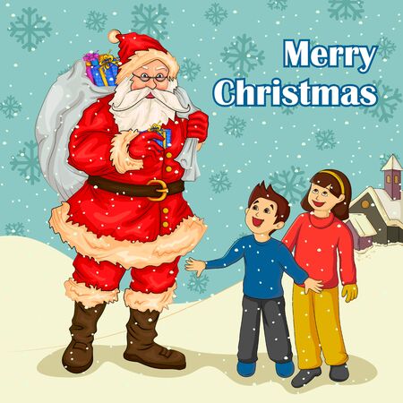 Vector design of Santa with gift in Merry Christmas Holiday celebration backgroundのイラスト素材