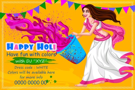 Vector design of Indian people celebrating color festival of India Holiのイラスト素材