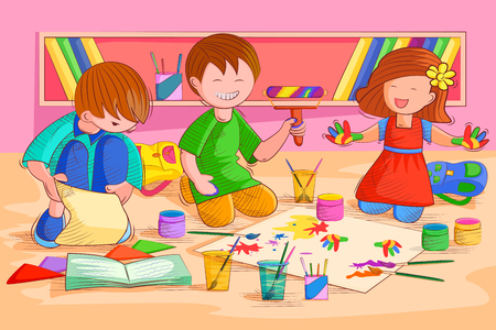 Kids playing and enjoying in summer vacationのイラスト素材
