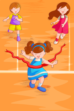 Kids playing and enjoying race competition in summer vacationのイラスト素材