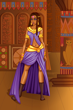 Vector design of Egyptian civiliziation Queen Goddess on Egypt palace backdropのイラスト素材
