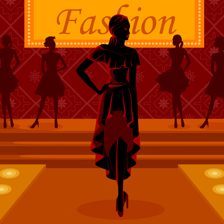 Beautiful African black woman modern stylish model on rampのイラスト素材