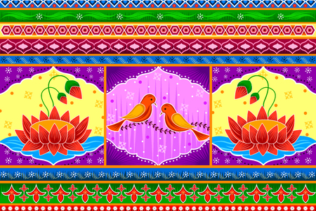 Floral Kitsch background in Indian Truck Art styleのイラスト素材