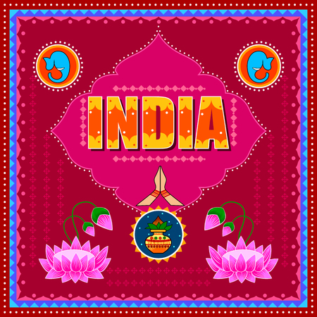 India background in Indian Truck Art styleのイラスト素材