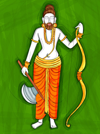 Vector design of Vintage statue of Indian Lord Parashurama sculpture one of avatar from the Dashavatara of Vishnu engraved on stoneのイラスト素材