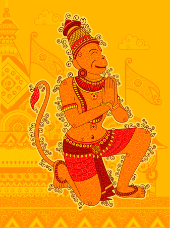 Vector design of Vintage statue of Indian Lord Hanuman in India art styleのイラスト素材