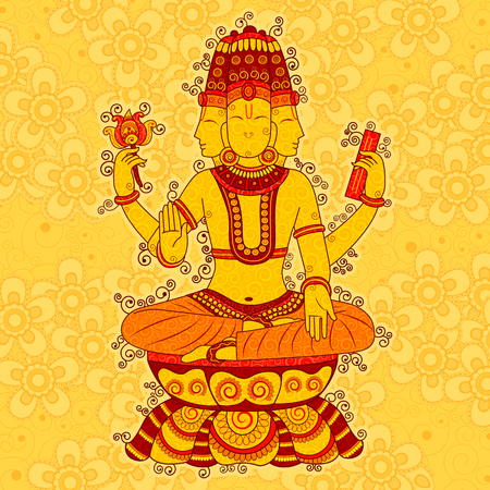 Vector design of Vintage statue of Indian Lord Brahma in India art styleのイラスト素材