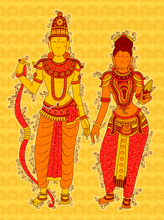 Vector design of Vintage statue of Indian Lord Rama Sita in India art styleのイラスト素材