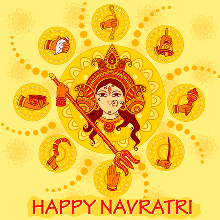 Vector design of Indian Goddess Durga sculpture for Durga Puja holiday festival of India in Dussehra Vijayadashami Navratriのイラスト素材