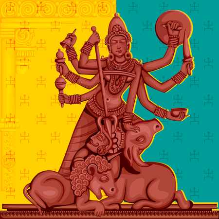 Vector design of Indian Goddess Durga sculpture for Durga Puja holiday festival of India in Dussehra Vijayadashami Navratriのイラスト素材