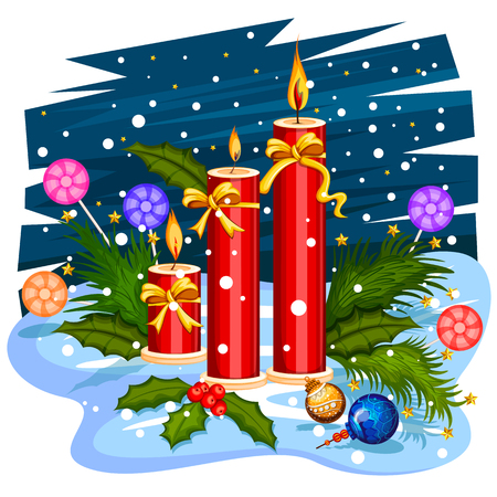 Decorated candle for Merry Christmas and Happy New Year Holiday celebration backgroundのイラスト素材