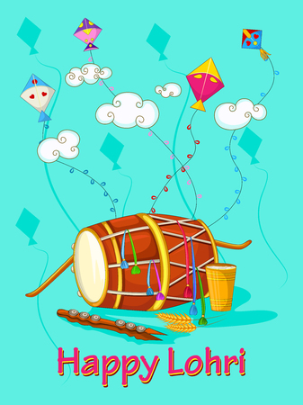 Vector design of harvest festival of Punjab, India Happy Lohri holiday backgroundのイラスト素材