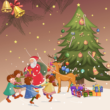 Vector design of Santa with gift in Merry Christmas Holiday celebration backgroundのイラスト素材