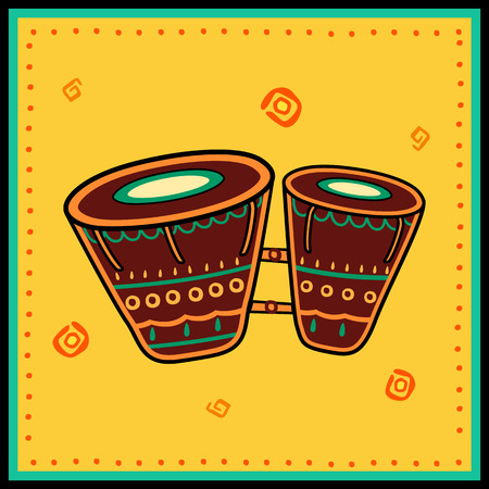 Vector design of Congo Music instrument in India desi folk art style.のイラスト素材