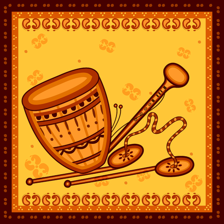 Vector design of Dhol and manjira Music instrument in India desi folk art styleのイラスト素材