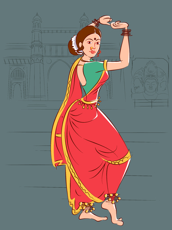 Woman performing Lavani folk dance of Maharashtra, India.のイラスト素材