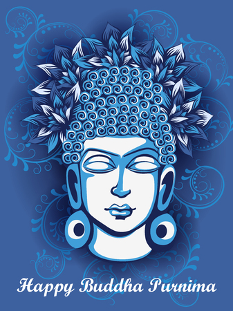 Vector design of Lord Budha on Happy Buddha Purnima Vesak holiday festival backgroundのイラスト素材